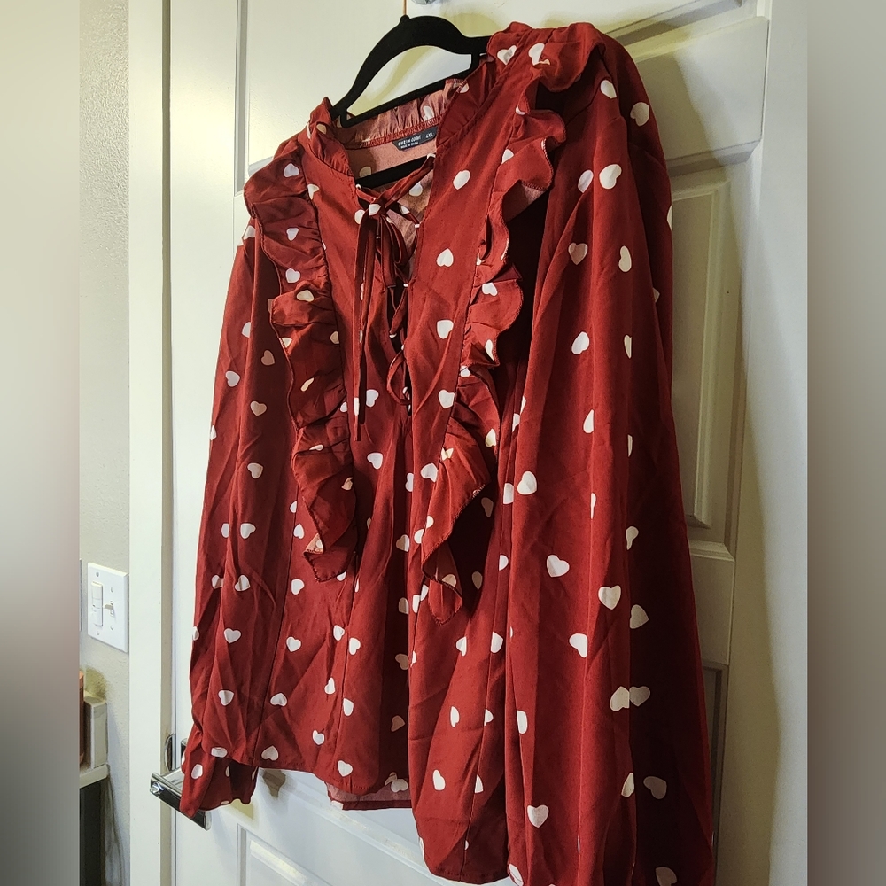 SHEIN Curve 4XL Red Heart Long Sleeve Blouse Top - Picture 5 of 5
